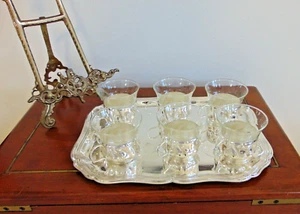 JENA er GLAS Schott Mainz 6 CRYSTAL CUPS W 'SILVER PLATE HOLDERS 1967 - Picture 1 of 16