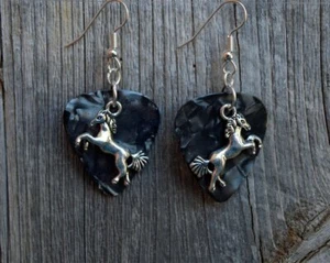 Horse Rearing Up Charm Guitar Pick Earrings - Pick Your Color - Picture 1 of 4