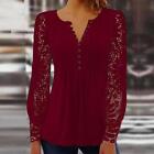 Women's Lace V-Neck Tops T-Shirts Ladies Long Sleeve Casual Blouse Tee Plus Size