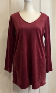 PURE JILL Velour Tunika Top Petite Small V-Ausschnitt Langarm Burgund kuschelig weich - Bild 1 von 15