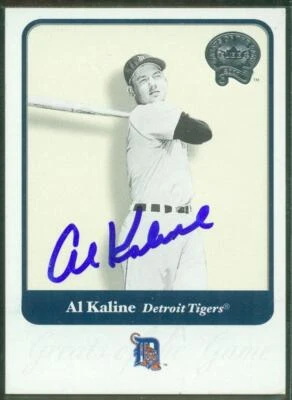 105, autógrafo original, Al Kaline HOF, 2001 Fleer Greats, #117, Tigres Foto 1 de 3