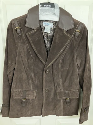 Blazer de gamuza Bradley Bayou detalle de hebilla de cuero MARRÓN ~ Talla S ~ NUEVO VINTAGE Foto 1 de 4