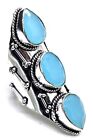 925 Sterling Silver Blue Chalcedony Gemstone Handmade Jewelry Ring (US) Size-8"
