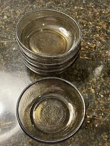Vintage Brown Lug Handled Glass Bowl Set of Four Soup Bowl Textured RARE - Picture 1 of 6