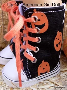 BLACK & ORANGE "Halloween" PUMPKIN Hi-Top SNEAKERS for 18" AMERICAN GIRL DOLLS - Picture 1 of 2