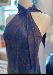 Lauren Ralph Lauren Silk Midi Dress Moody Purple Paisley Print Tie Neck Size 12