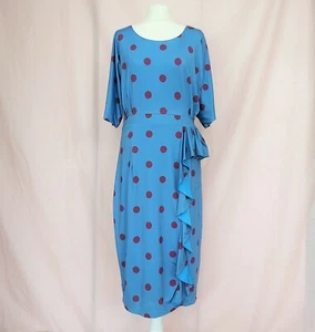 Lindy Bop BNWT Angelina polka dot ruffle pencil dress Retro Vintage UK 16 US 12 - Picture 1 of 9