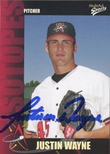 2003 Albuquerque Isotopes JUSTIN WAYNE Signed Card autograph AUTO MARLINS HAWAII