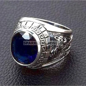 VVS Blue Sapphire Round Cut With 925 Sterling Silver Ring For Men #108 # - Picture 1 of 6