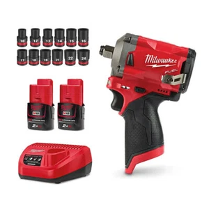 MILWAUKEE 12V FUEL™ 2 X 2.0AH 1/2" STUBBY IMPACT WRENCH SOCKET KIT W/ BONUS 12 P - Bild 1 von 5