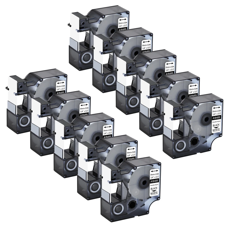 10x 18489 White Flexible Nylon Industrial Label fits Dymo Rhino 6000 3/4" Tape - Image 1 of 4