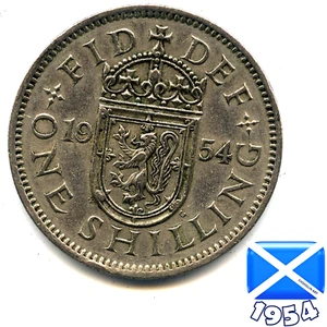 A SCOTTISH 1954 ELIZABETH II ONE SHILLING 1s coin, 71 Years Old! - Picture 1 of 2