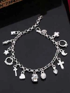 Cross & Heart Charm Bracelet Fashion Jewelry Accessories for Women Jewelry Gift - Picture 1 of 4