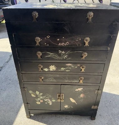 Antiguo cofre oriental, vintage asiático japonés Foto 1 de 4