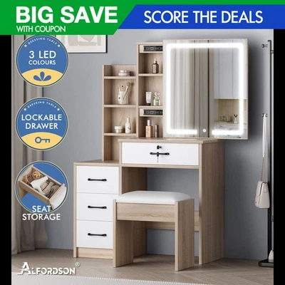 ALFORDSON Dressing Table Stool Set Makeup Mirror Vanity Desk Cabinet Wood - image 1 of 4