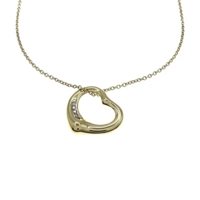 Tiffany & Co Elsa Peretti Open Heart Pendant Necklace 18k Yellow Gold Diamonds - Image 1 of 4