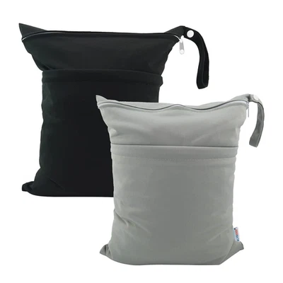 2pcs Cloth Diaper Wet Dry Bags Waterproof Reusable with Two Zippered Pockets Tra - Image 1 of 4