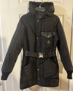 REFRIGIWEAR CruzCampo Faux Fur Hood Belted Black Insulated Coat Size S - Picture 1 of 12