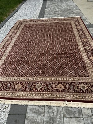 Handmade 8x10 Silk-Wool Rug – Deep Red & Beige Floral – Excellent Condition - Image 1 of 4