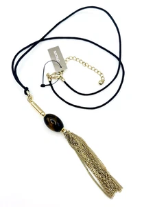 Chico's Mollie Tass Long Faux Tortoise Gold Tone Tassel Necklace NWT - Picture 1 of 5