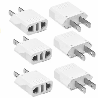6 Pack European to US Plug Adapter Converter European to American Outlet Plug - Image 1 of 4