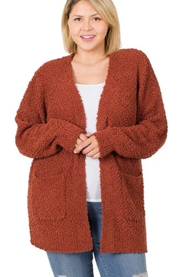 Popcorn Cardigan with Pockets by Zenana, Rust Color. 3X. Cozy and in EUC 🍁 - Image 1 of 4