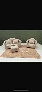 Dolls House Furniture 1/12 Living Room Set With Carpet And Stool - Picture 1 of 2
