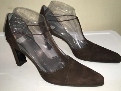 Tacones trozos Anne Klein NWB marrón gamuza elástica correa en T para mujer talla 8,5 M Foto 1 de 4