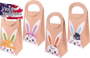 12PCS Easter Gift Bags for Kids - Sturdy Kraft Paper Bunny Treat Bag, Thick Hand - Picture 1 of 12