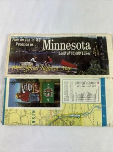 Minnesota Official Highway Road Map 1963 Vacation Land Of 10,000 Lakes - Picture 1 of 16