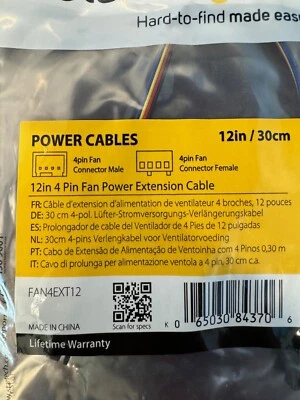 StarTech FAN4ext12 12in (12") M/F 4 Pin Cooling Fan Power Extender Cable New - Image 1 of 4
