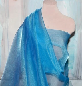 "VESTIDO FORMAL DE TELA TRANSPARENTE ORGANZA BRILLANTE AZUL ZAFIRO 45" BTY CONCURSO - Imagen 1 de 1