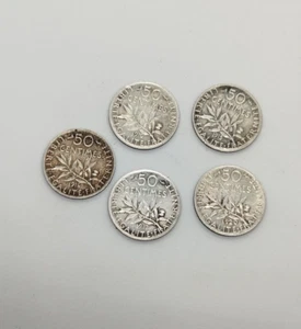 Lote de 5 monedas francesas antiguas de 50 céntimos 50 céntimos - Imagen 1 de 8