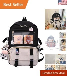 Large Capacity Waterproof Rucksack with Cute Accessories - For Student Girls - Picture 1 of 8