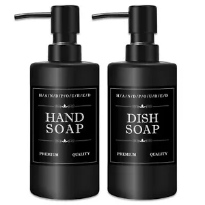 Glass Soap Dispenser Set 2 Pack For Bathroom Or Kitchen 6 Waterproof Tabs Includ - Picture 1 of 7