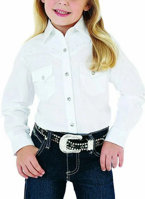 Girl's Wrangler® Solid White Long Sleeve Snap Shirt GW7001W - Image 1 of 1