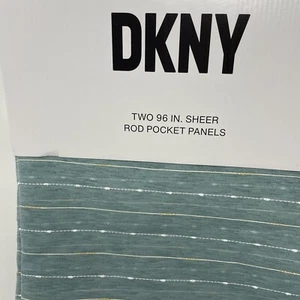 DKNY MIDAS Teal Blue Light Sheer Rod Pocket Panels Set of 2, 50" x 96" - Picture 1 of 9