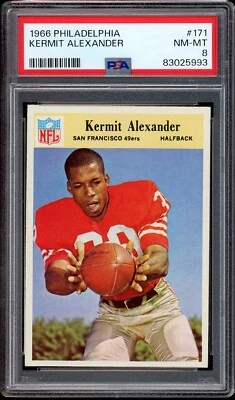 1966 Philadelphia Football #171 Kermit Alexander PSA 8 - Image 1 of 2