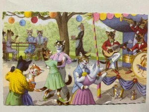 Vintage Alfred Mainzer Katzen Kätzchen Farbdruck Postkarte Belgien 4863 Tanzparty - Bild 1 von 2