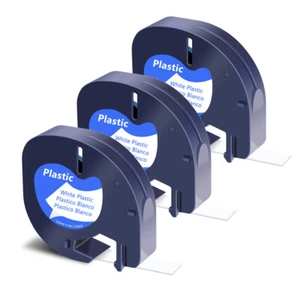 3x Étiquettes plastique LT pour Dymo LetraTag 12mm x 4m Ruban Noir sur blanc - Photo 1/6