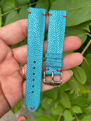 16 мм 18 мм 19 мм 20 21 22 24 26 мм бирюзовый синий скат кожаный ремешок для часов - Изображение 1 из 4