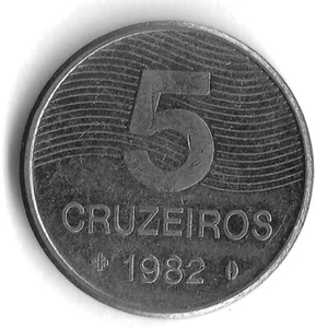 1982 Brazil 5 Cruzeiros World Coin - KM# 591 - Picture 1 of 2