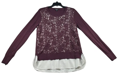 Suéter Simply Vera Wang para mujer talla mediana púrpura floral ganchillo en capas Foto 1 de 4