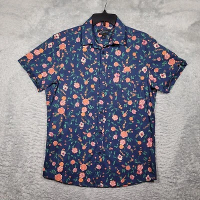 Camisa Marc Anthony Hombre Mediana Azul Floral Lujo Calce Ajustado Abotonada Manga Corta Foto 1 de 4
