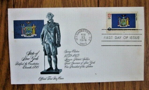 NEW YORK  STATE FLAG  1976 fleetwood cachet fdc STATUE OF GEORGE CLINTON - Image 1 of 1