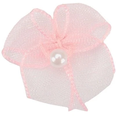 Offray Ribbon Accessories MINI SHEER PINK BOWS with Pearl - 10pcs - Image 1 of 2