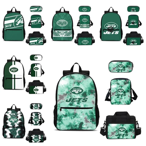 New York Jets Kids 4PCS Backpack Set Lunch Box Crossbody Bag Pencil Case Gift Cover