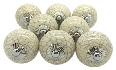 8 x Cream Crackle Ceramic Door Knobs Vintage Shabby Chic 4506-CM - Image 1 of 4