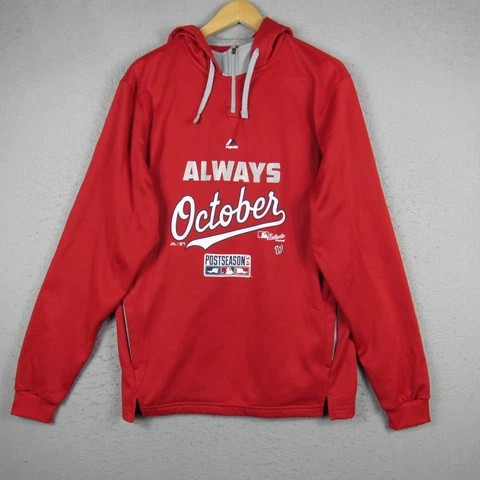 Washington Nationals Hoodie Mens Medium Red White Pullover MLB Baseball Majestic Cover