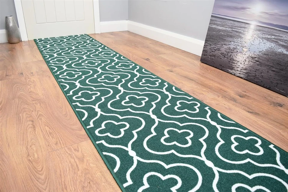 Green Carpet Runner modern Pattern Washable Non Slip Long Stair Hall Mat - Image 1 of 1